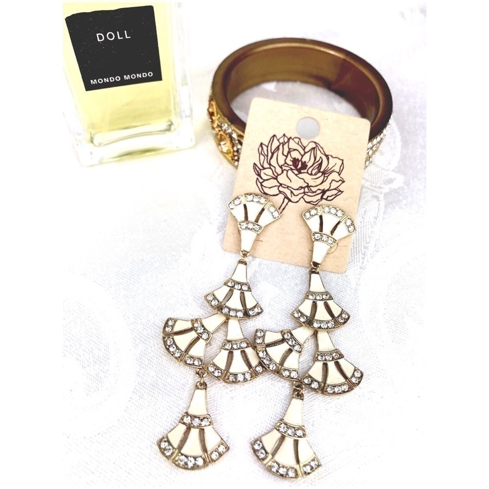 White Enamel CRYSTAL CHANDELIER EARRINGS #205